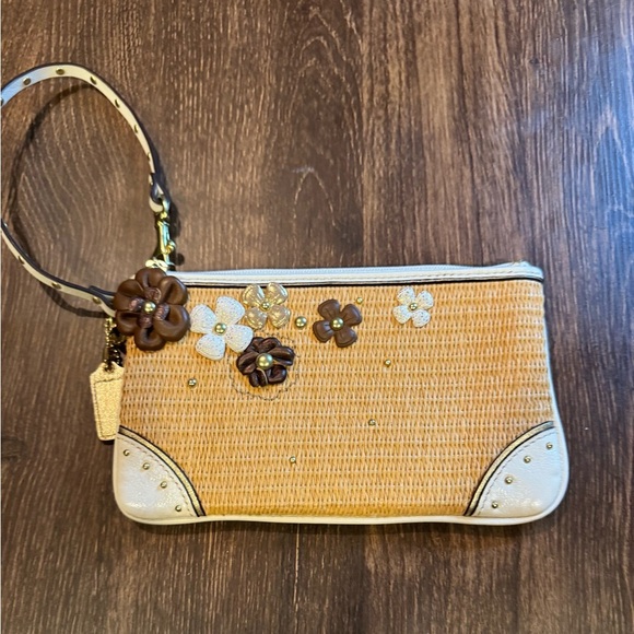 Coach NatalieXL Wristlet Clutch Purse with tea rose accents